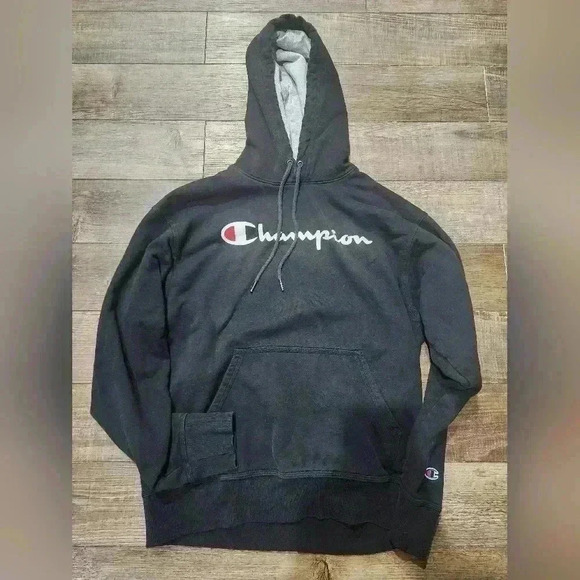 Champion Logo Hoodie Black Size Medium - Picture 1 of 4